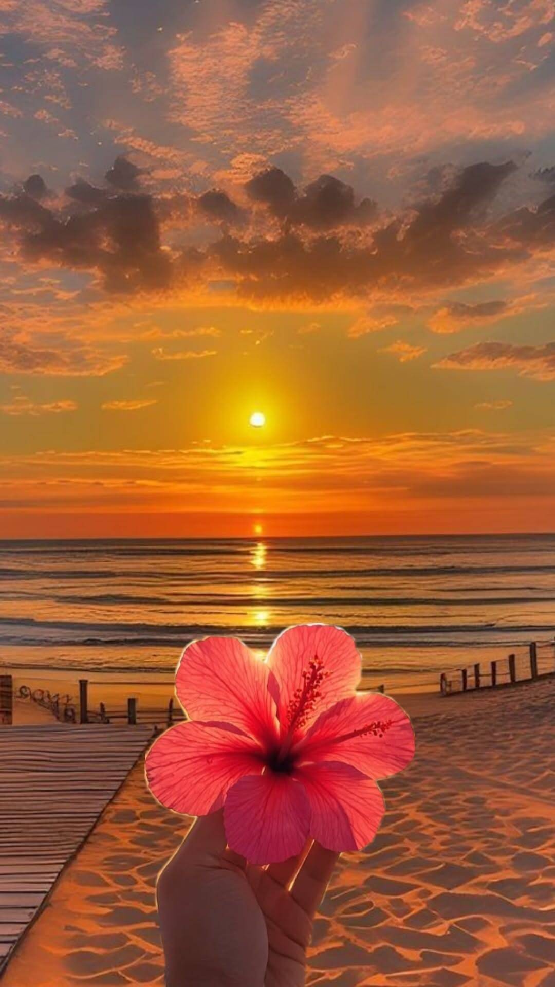 Aesthetic pfp Profile Picture of Flower and Sunset at the Beach