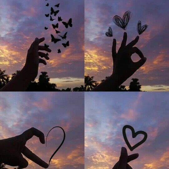 Aesthetic pfp Profile Picture with Butterflies and Hearts at Sunset