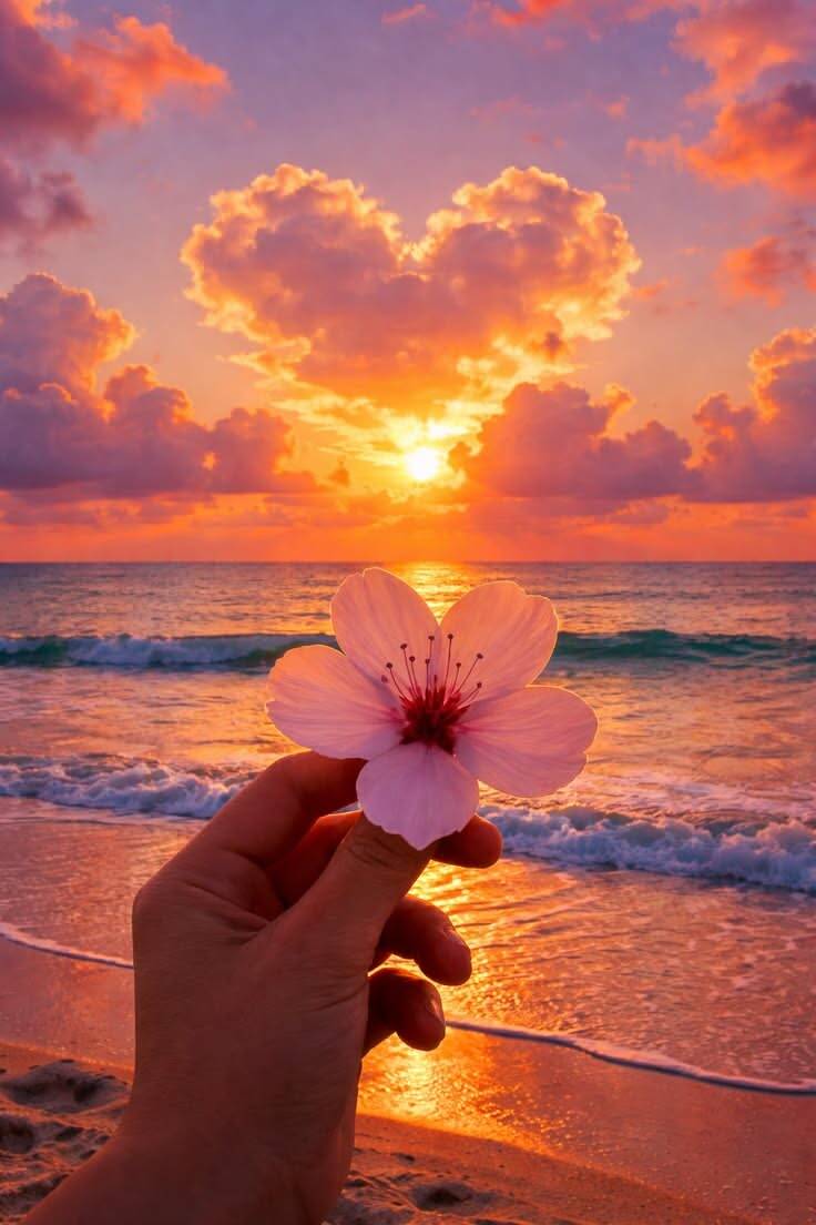 Aesthetic pfp Profile Picture with Flower and Sunset at the Beach