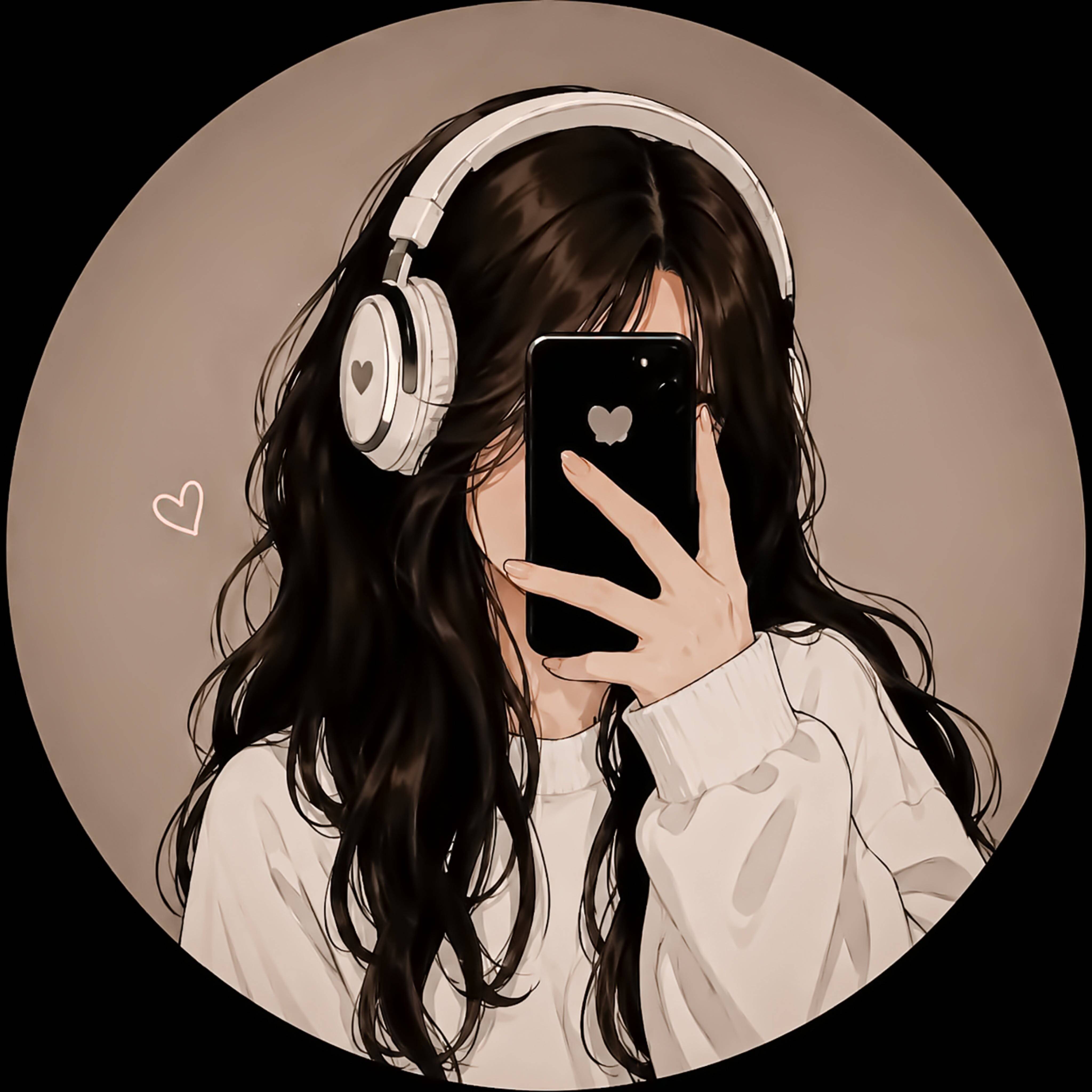 Aesthetic pfp Profile Picture with Headphones and Long Hair