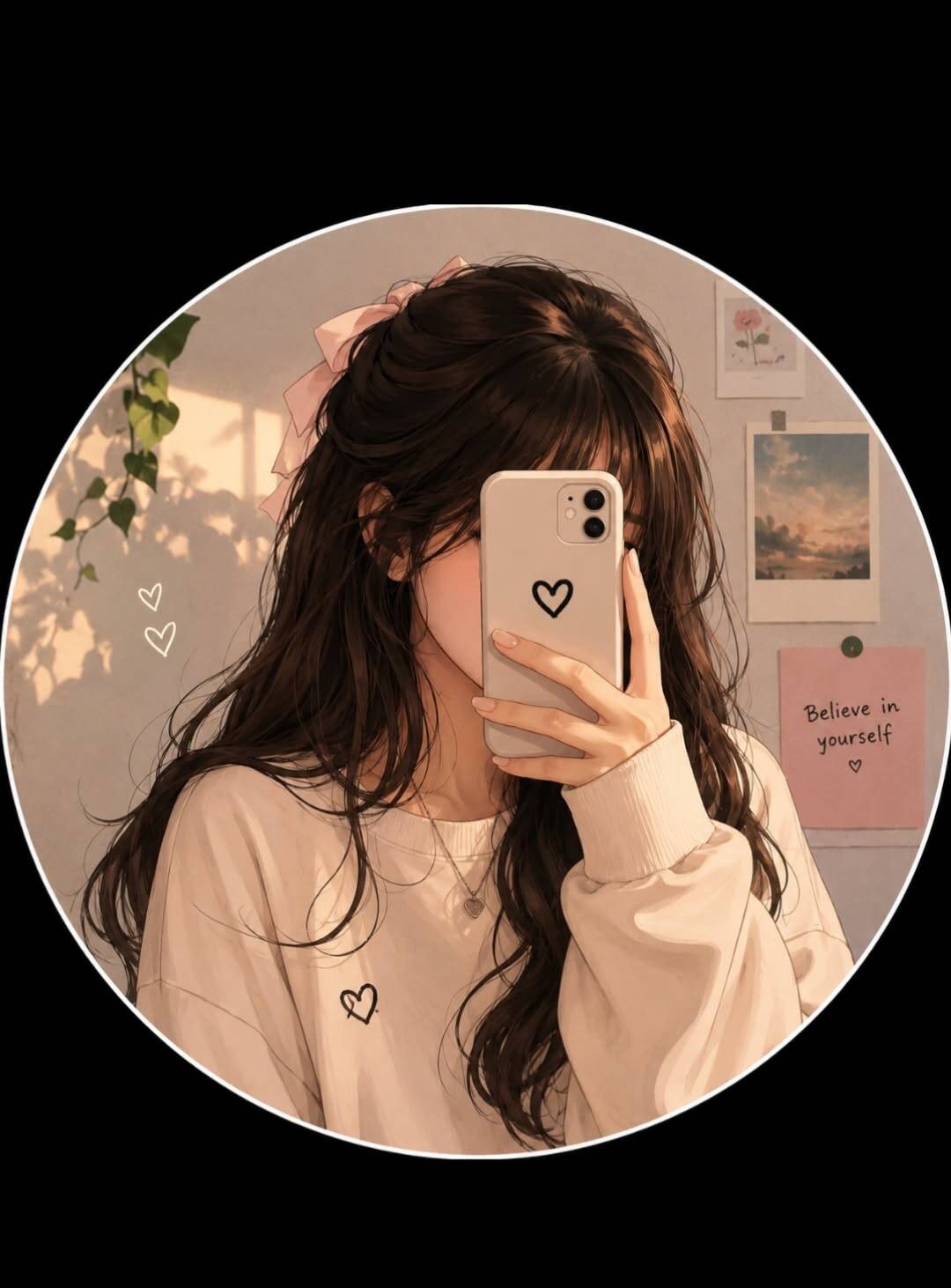 Aesthetic pfp Profile Picture with Long Hair and Heart