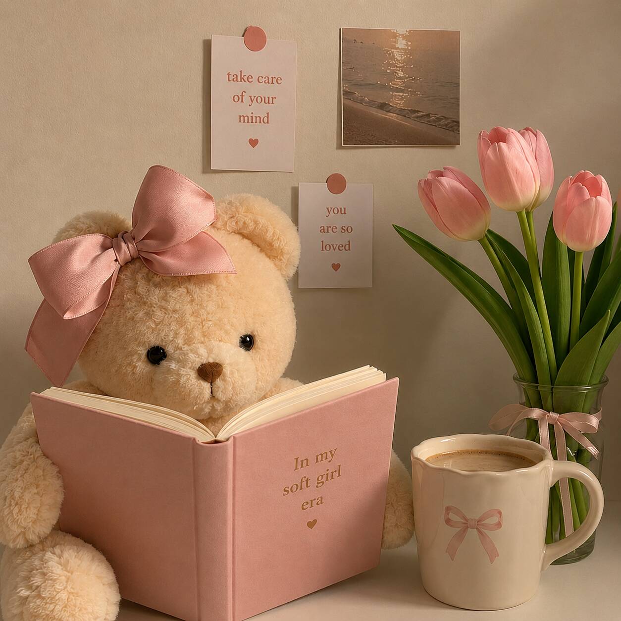 Aesthetic pfp Profile Picture with Teddy Bear and Coffee