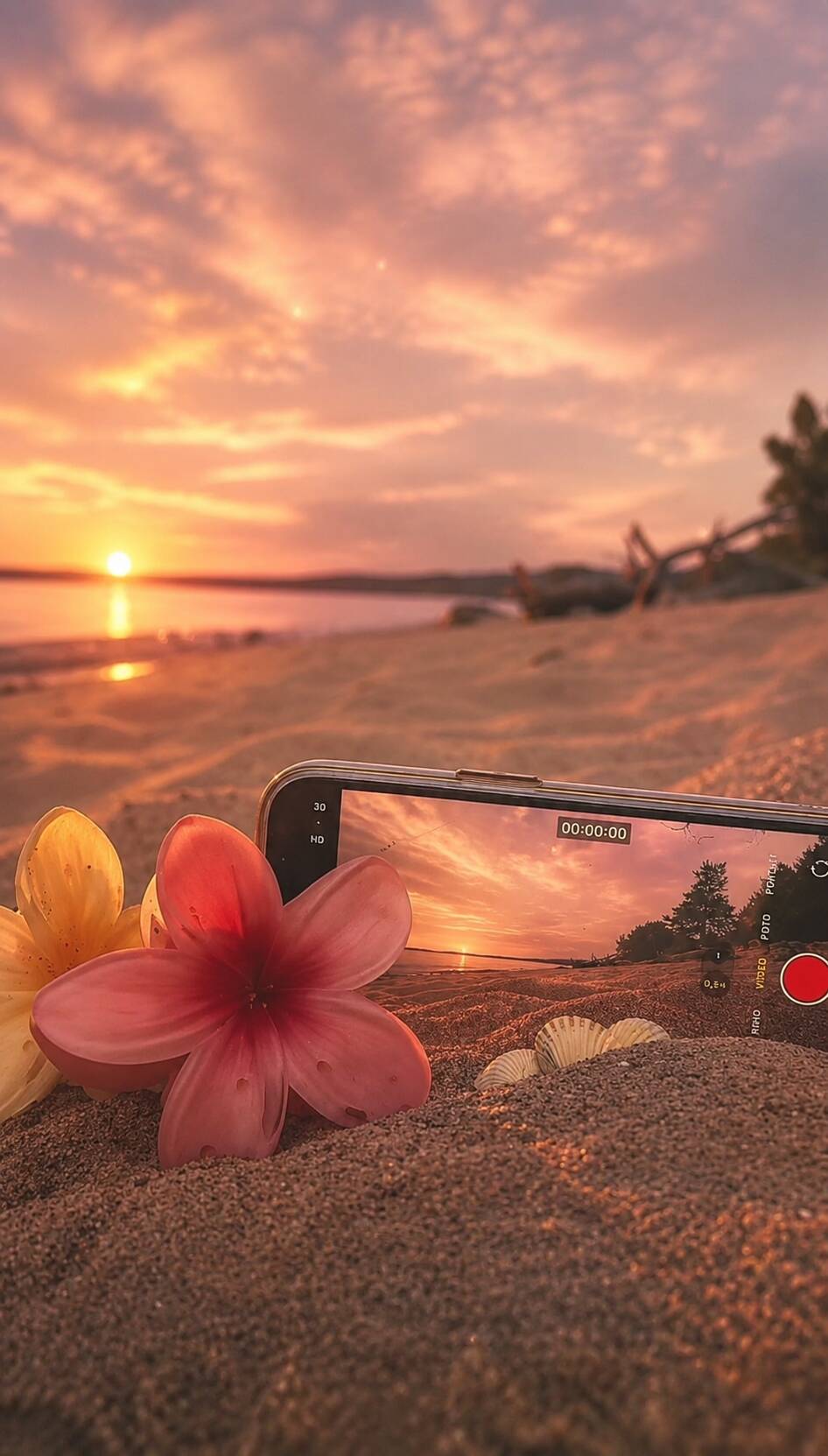 Aesthetic pfp Profile Picture of Sunset at Beach with Flowers