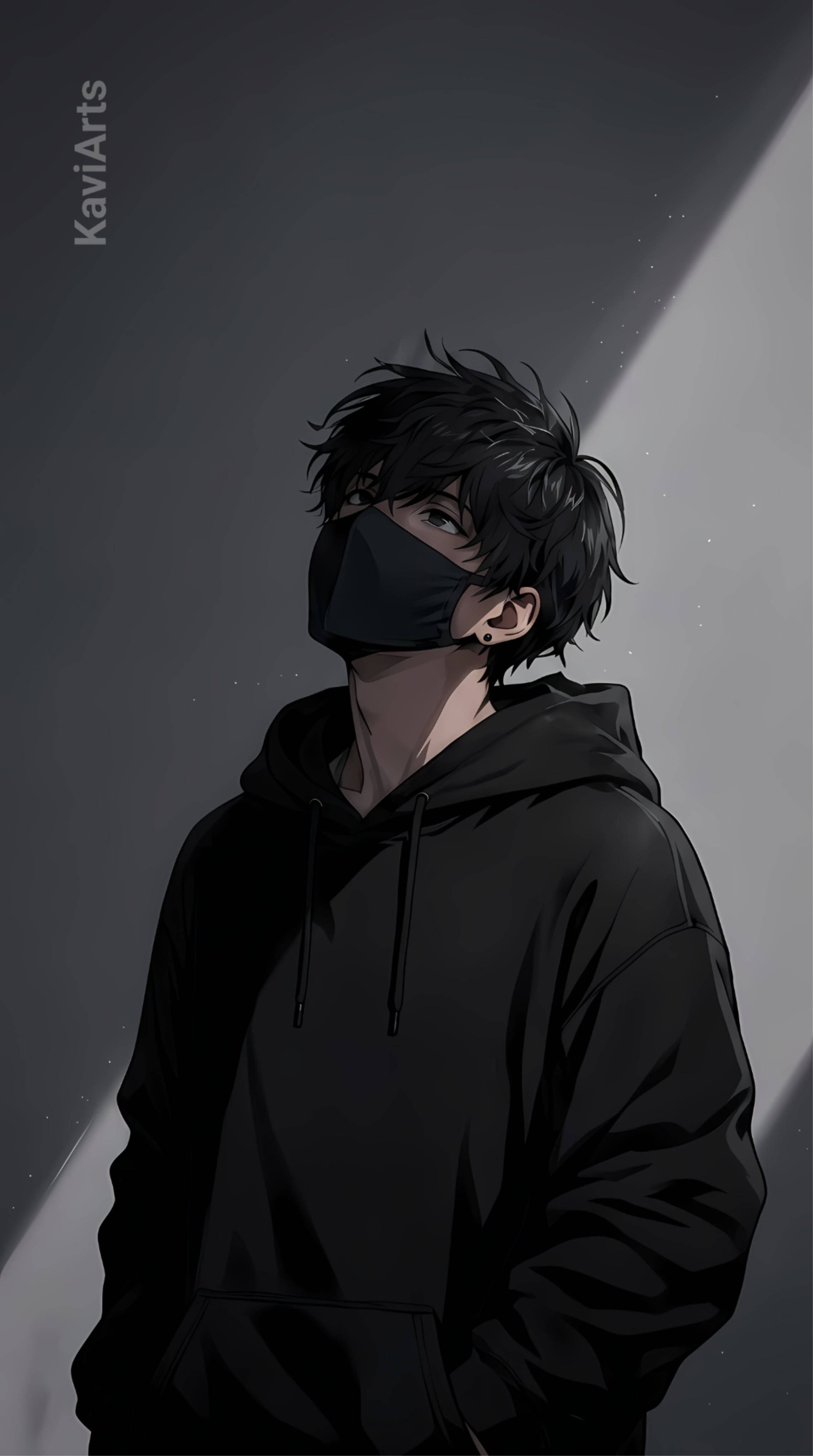 Anime Boy pfp Profile Picture with Mask and Black Hoodie