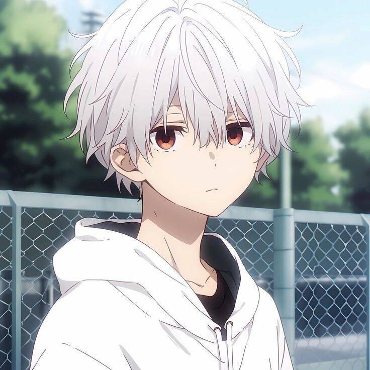 Anime Boy pfp Profile Picture with White Hair and Red Eyes