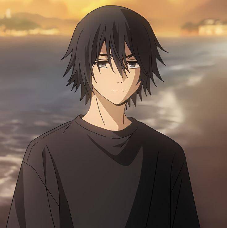 Anime Boy pfp Profile Picture with Black Hair and Loose T-Shirt