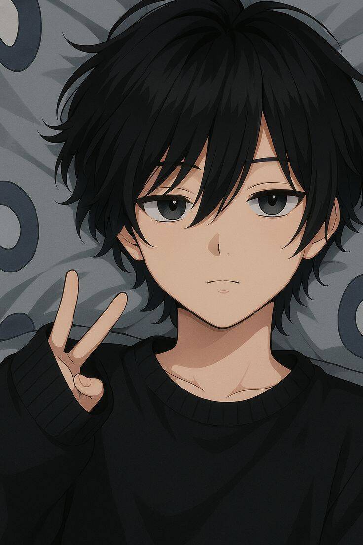 Anime Boy pfp Profile Picture with Black Hair and Bangs