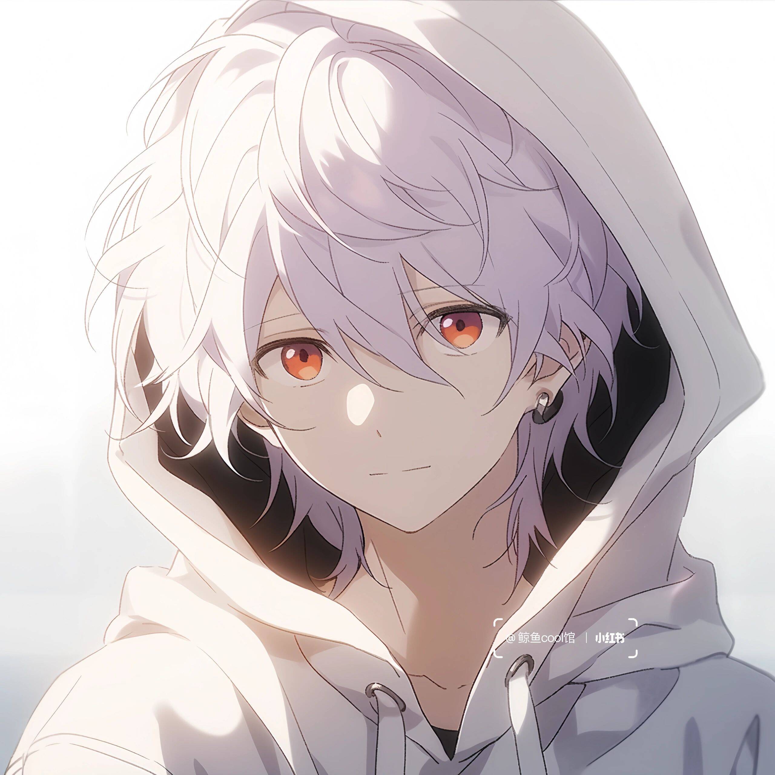Anime Boy pfp Profile Picture with White Hair and Red Eyes