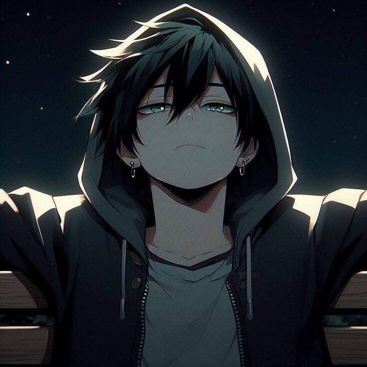 Anime Boy pfp Profile Picture with Hood and Green Eyes