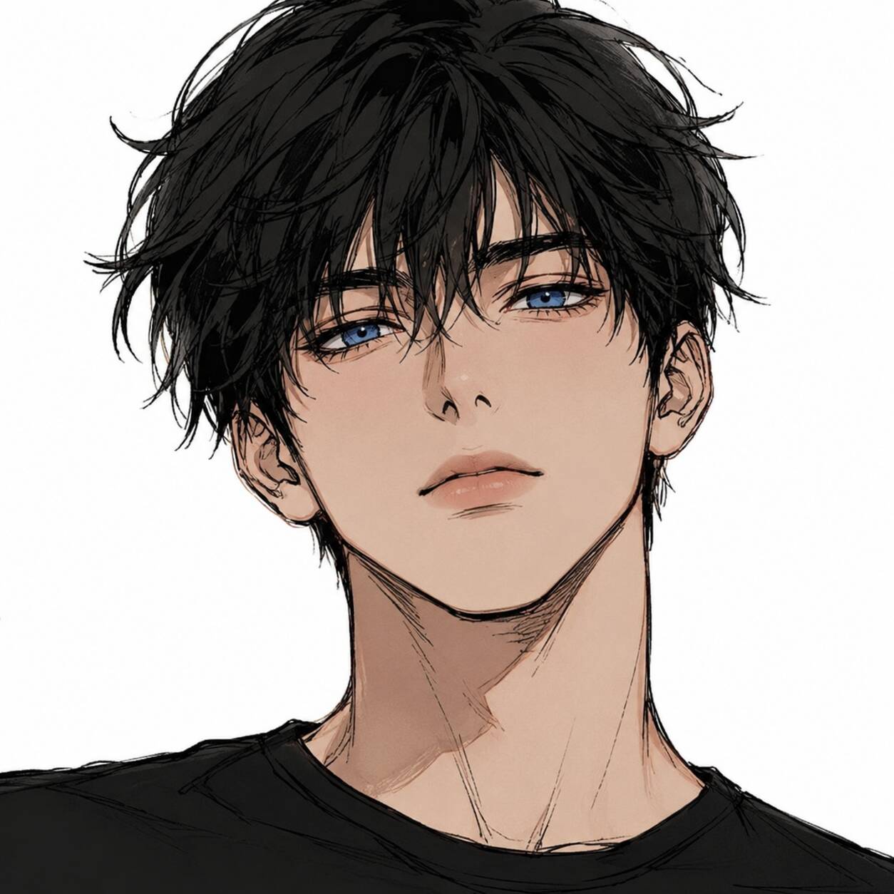 Anime Boy pfp Profile Picture with Black Hair and Blue Eyes