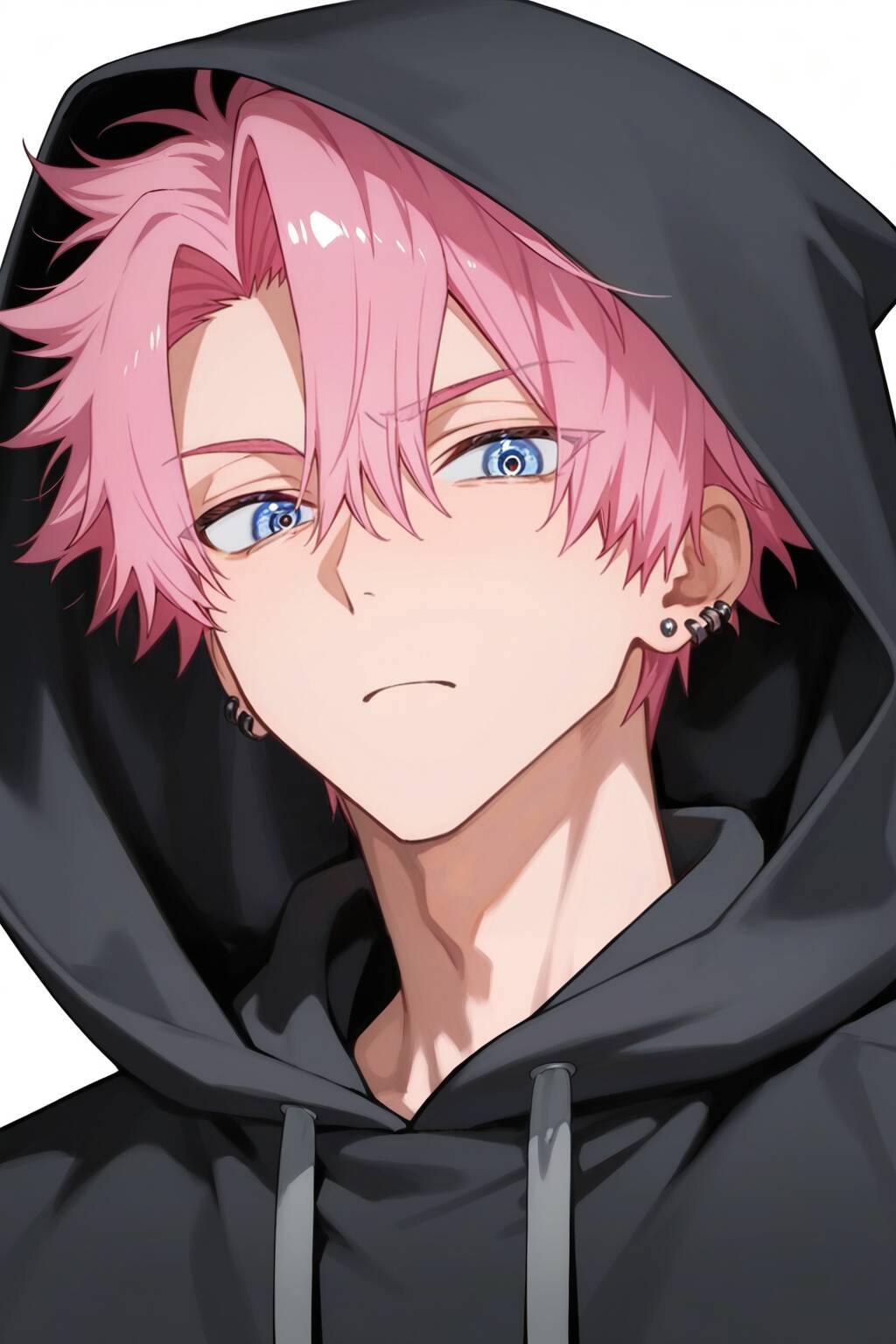 Anime Boy pfp Profile Picture with Pink Hair and Black Hood