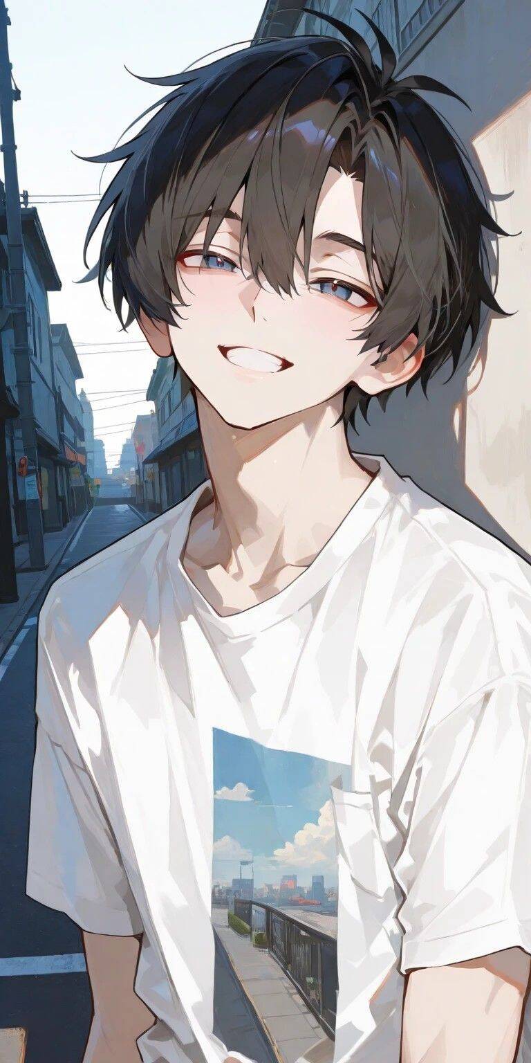 Anime Boy pfp Profile Picture Smiling with Black Hair