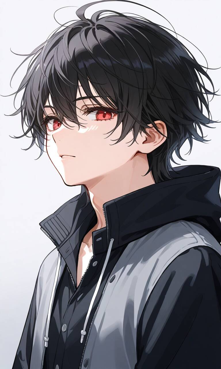 Anime Boy pfp Profile Picture with Black Hair and Red Eyes