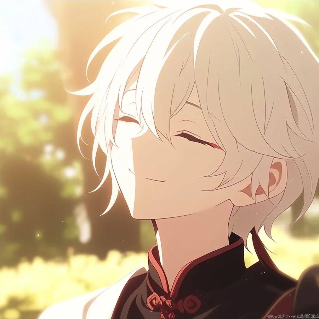 Anime Boy pfp Profile Picture with White Hair and Smile