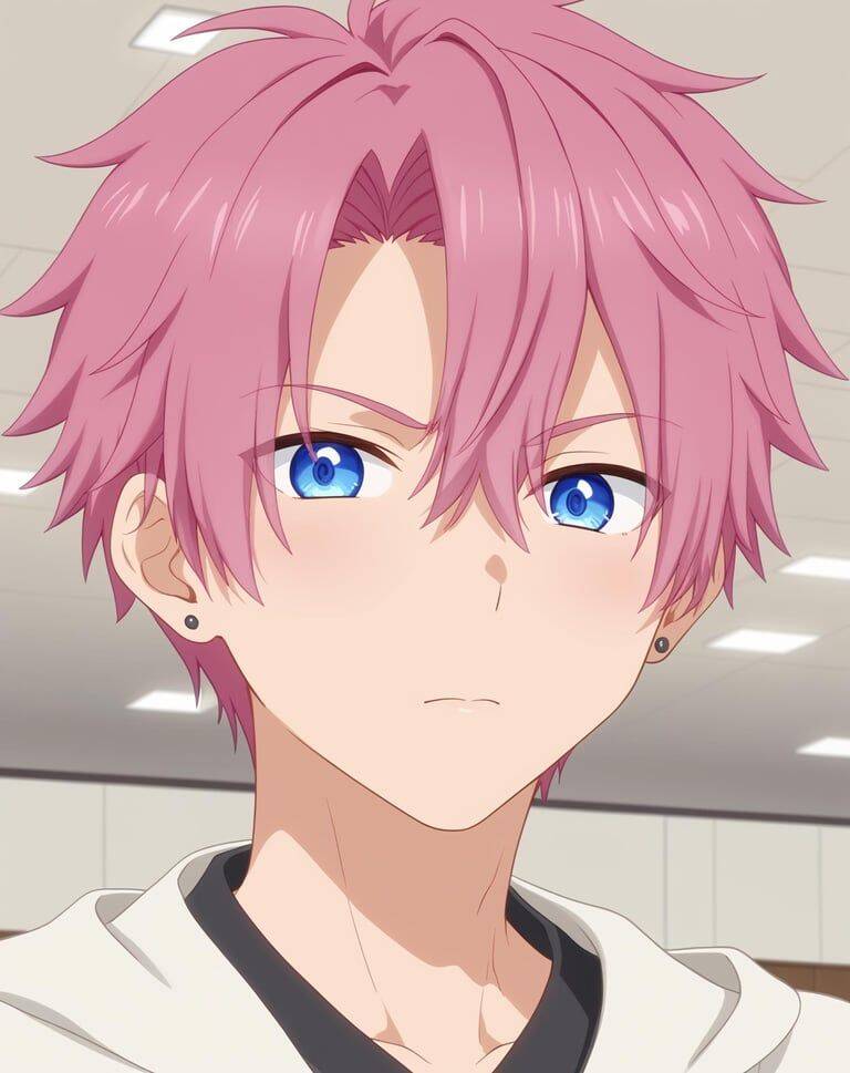 Anime Boy pfp Profile Picture with Pink Hair and Blue Eyes