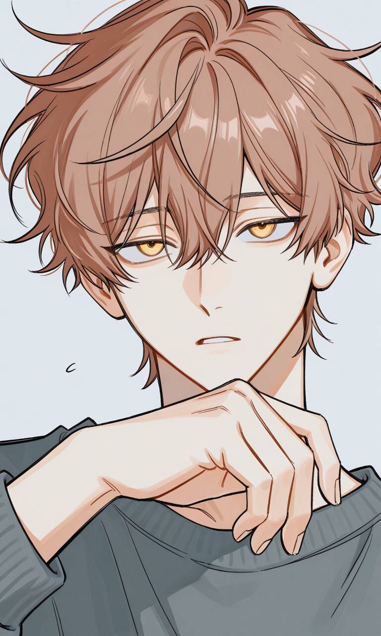 Anime Boy pfp Profile Picture with Brown Hair and Yellow Eyes