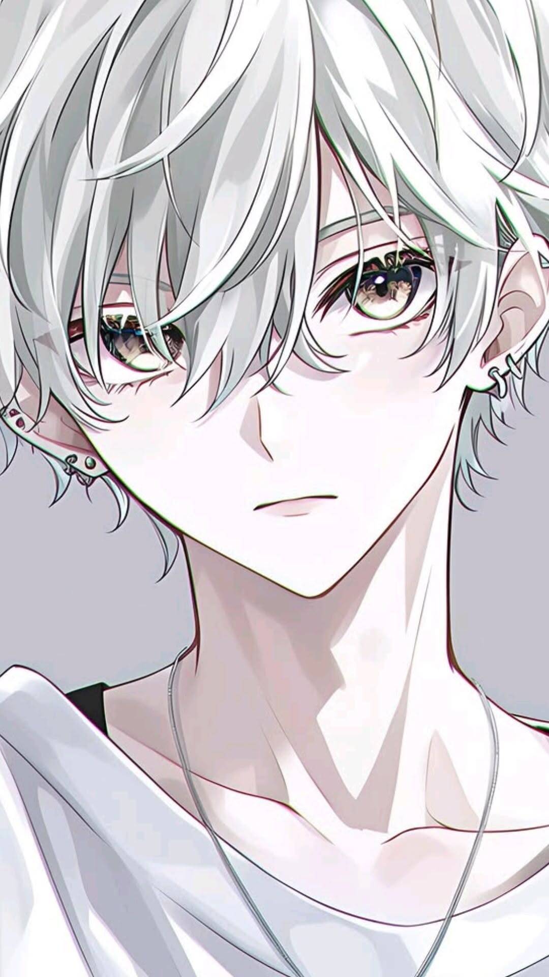 Anime Boy pfp Profile Picture with White Hair and Expressive Eyes