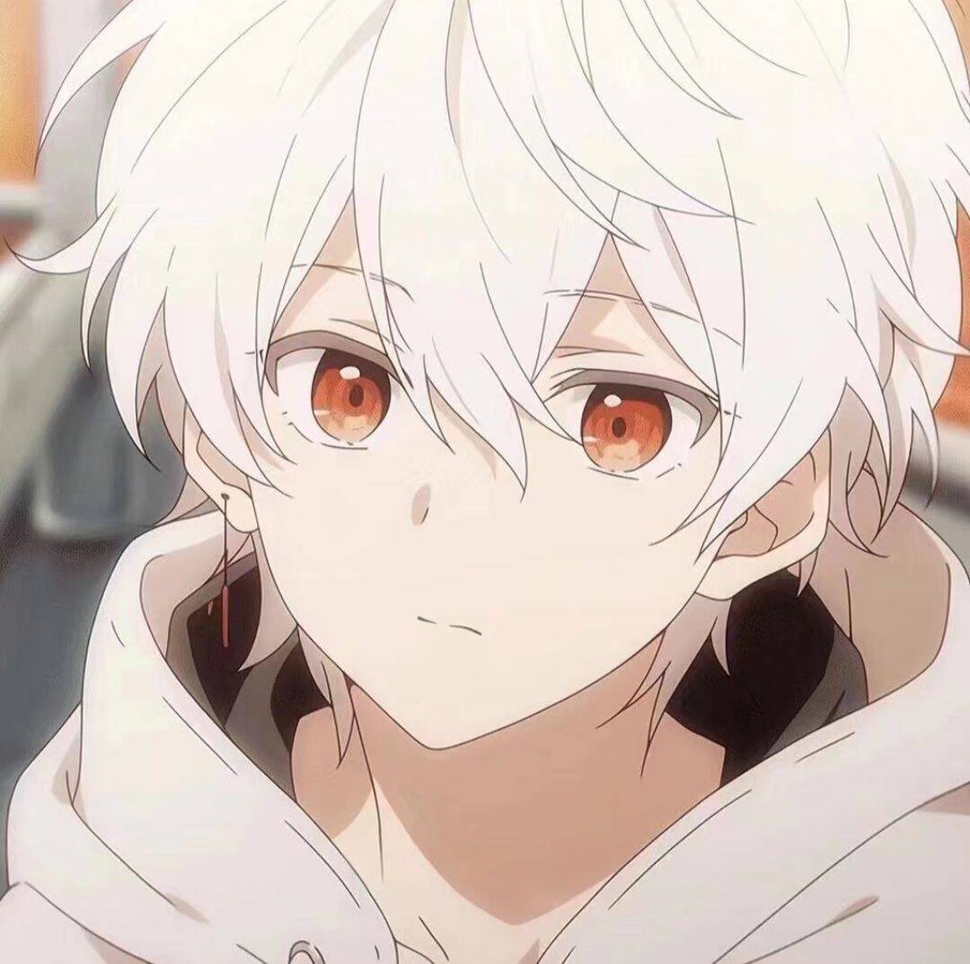 Anime Boy pfp Profile Picture with White Hair and Orange Eyes