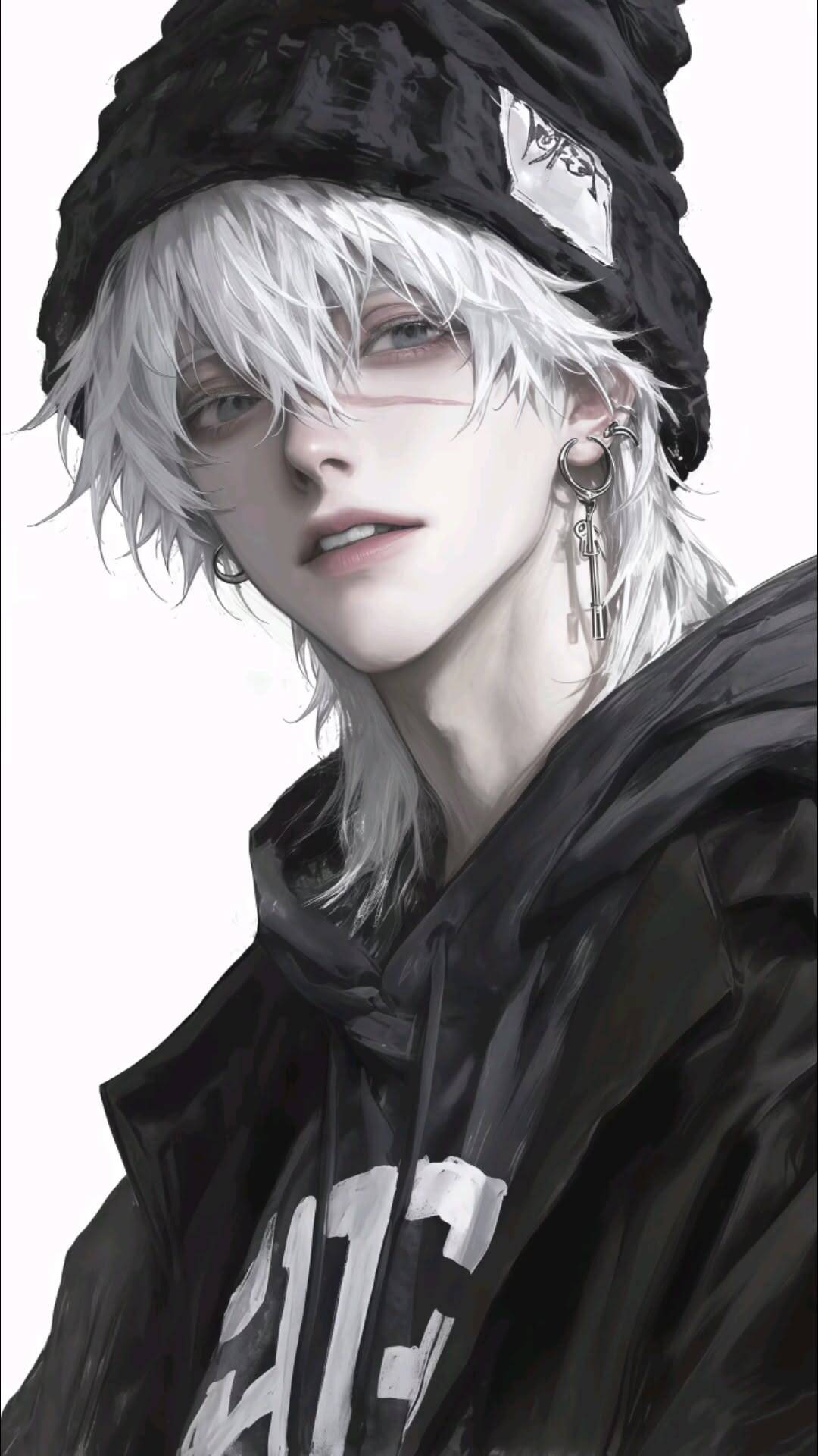 Anime Boy with White Hair and Beanie pfp Profile Picture