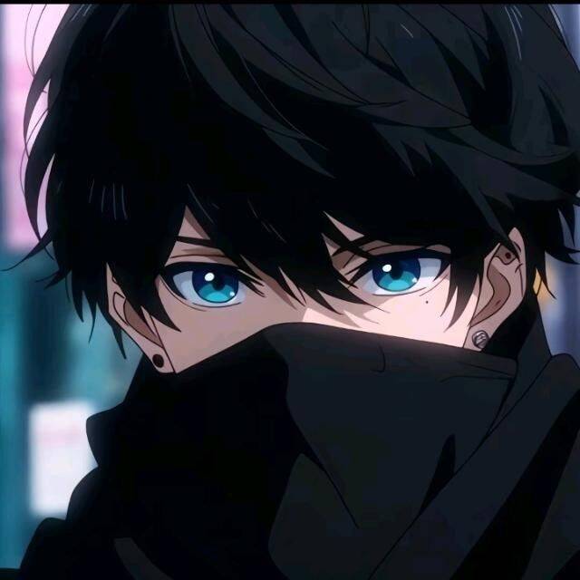 Anime Boy with Blue Eyes and Black Scarf pfp Profile Picture