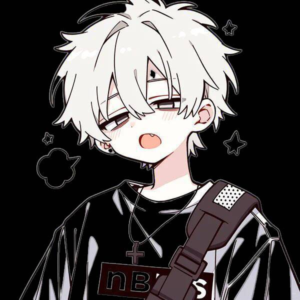 Anime Boy with White Hair and Black T-Shirt pfp Profile Picture