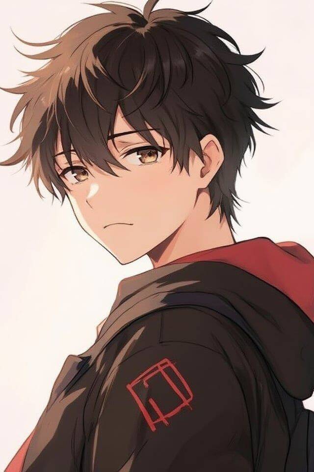 Anime Boy with Brown Hair and Black Jacket pfp Profile Picture