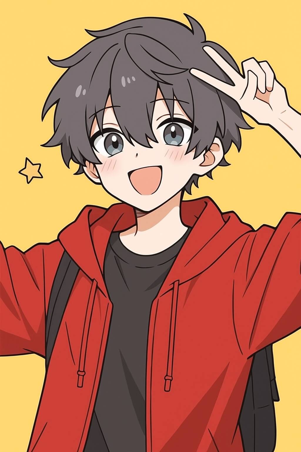 Smiling Anime Boy with Red Jacket pfp Profile Picture