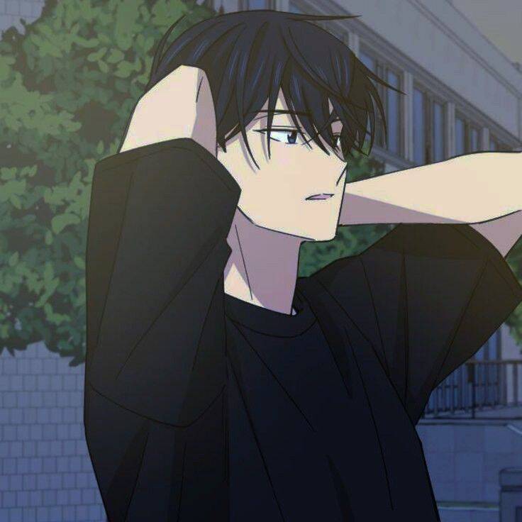 Anime Boy pfp Profile Picture with Black Hair and Black T-Shirt