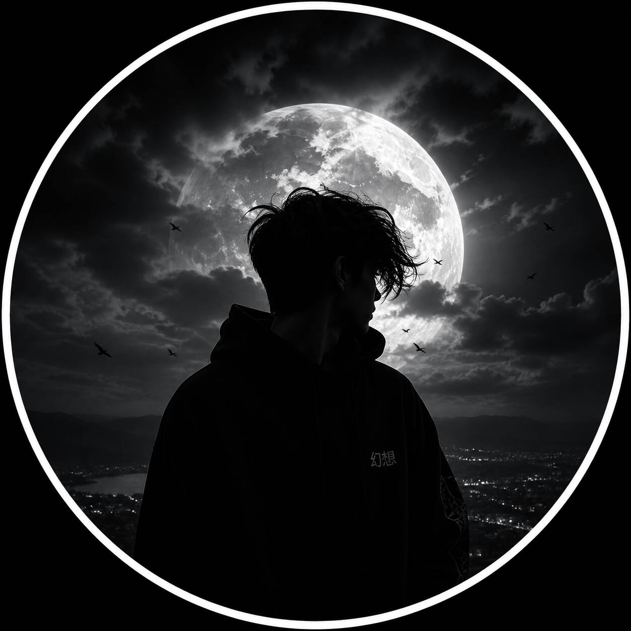 Anime Boy with Full Moon in the Background pfp Profile Picture