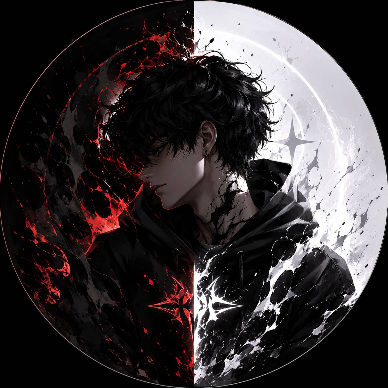 Anime Boy with Half Light and Shadow Style pfp Profile Picture