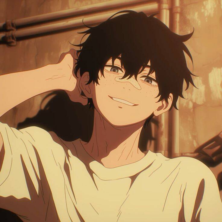 Smiling Anime Boy pfp Profile Picture with Black Hair