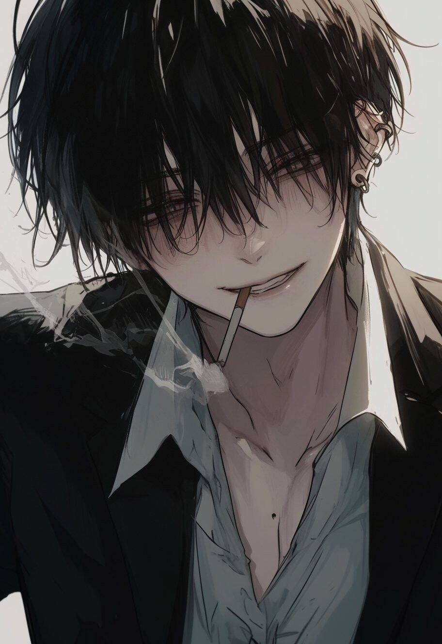 Anime Boy with Black Hair and Cigarette pfp Profile Picture