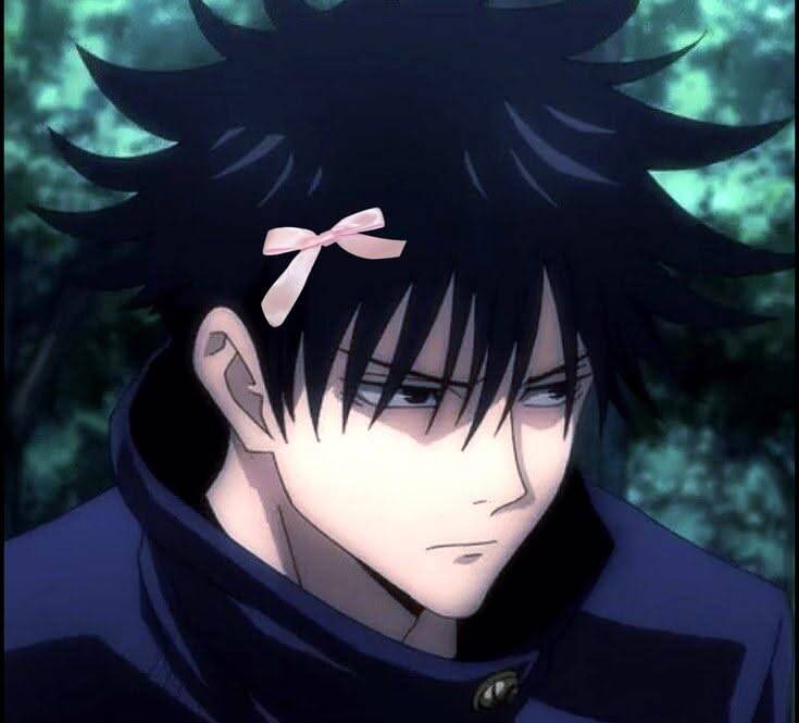 Anime Boy pfp Profile Picture with Black Hair and Pink Bow