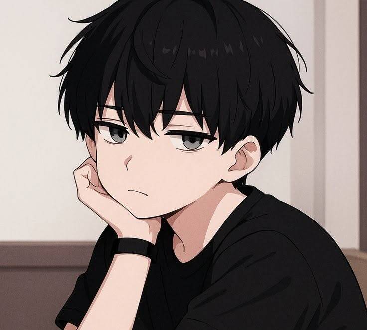 Anime Boy pfp Profile Picture with Black Hair and Sad Expression