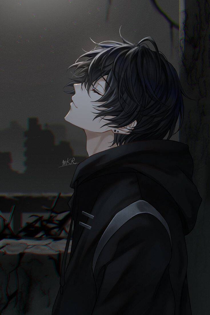 Anime Boy with Black Hood Looking Up pfp Profile Picture