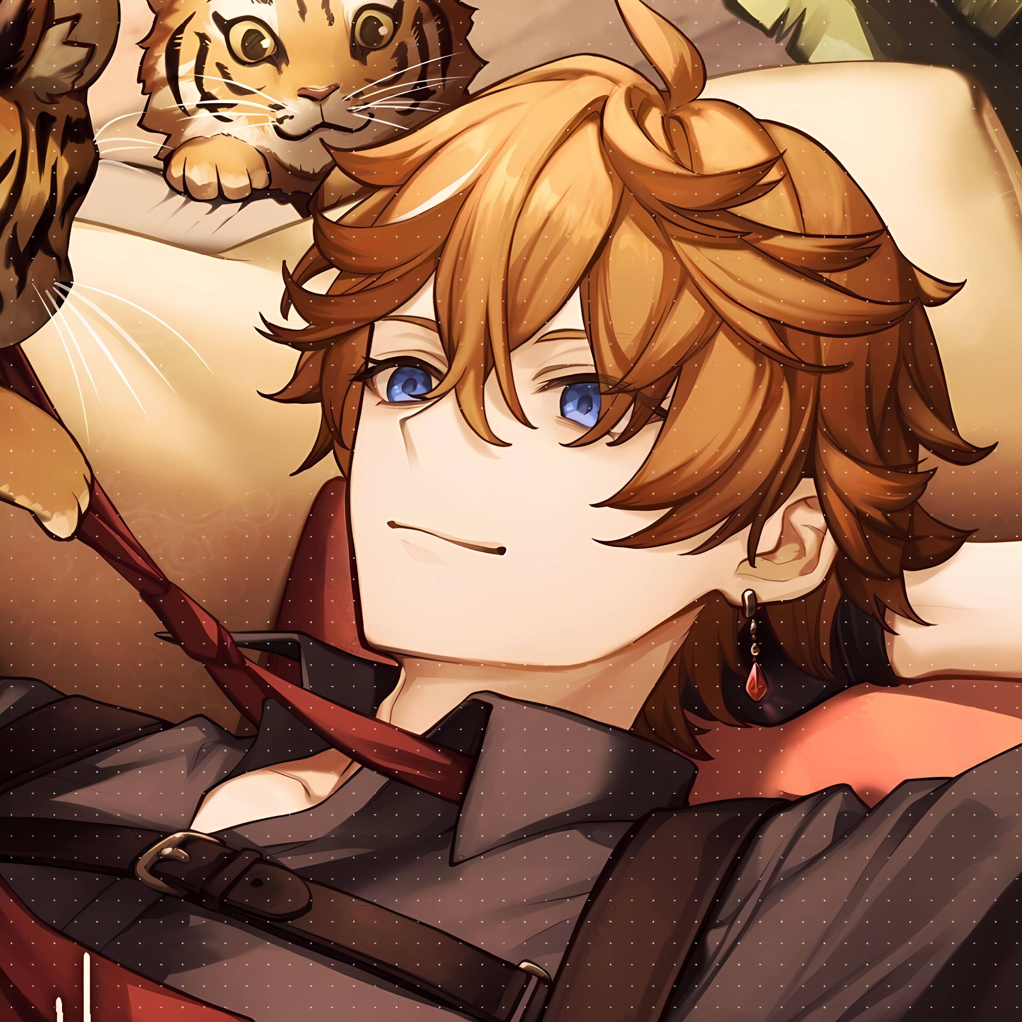 Anime Boy pfp Profile Picture with Blonde Hair and Cat
