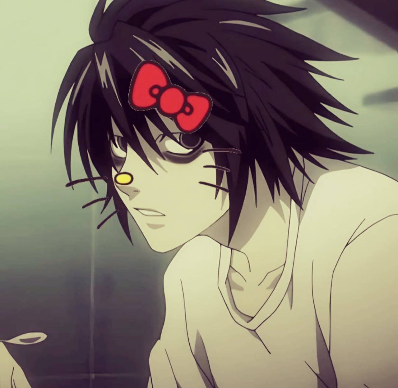 Anime Boy pfp Profile Picture with Pink Bow and Expressive Eyes