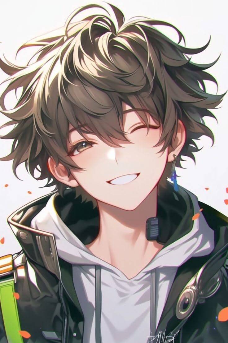 Anime Boy with Smile and Disheveled Hair pfp Profile Picture