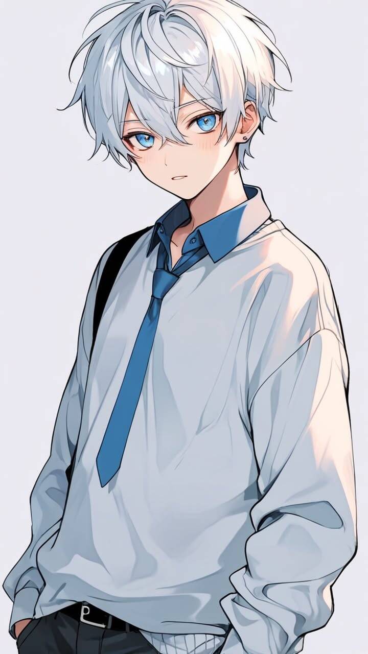 Anime Boy with White Hair and Blue Eyes pfp Profile Picture
