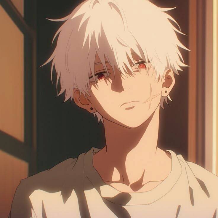 Anime Boy pfp Profile Picture with White Hair and Red Eyes