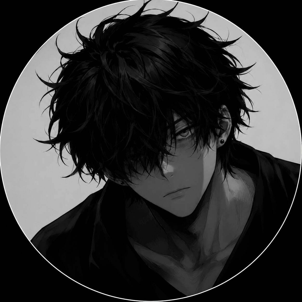 Black Anime Character with Messy Hair pfp Profile Picture