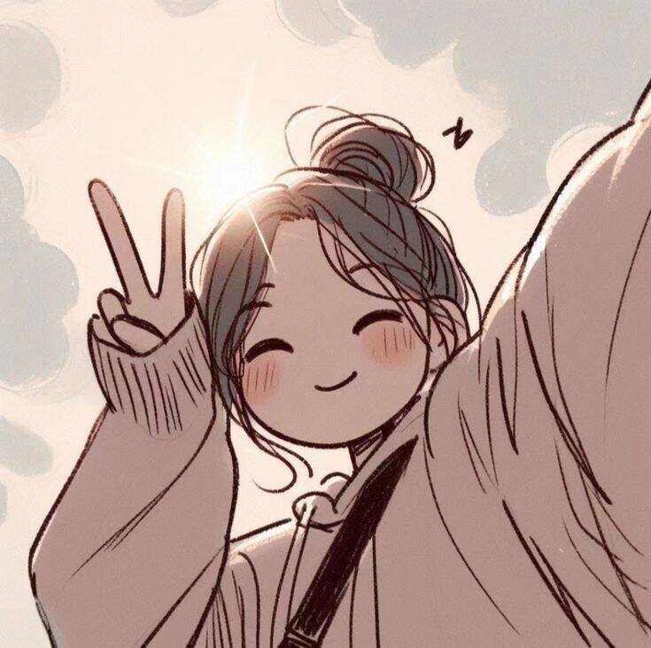 Smiling Girl pfp Profile Picture with Peace and Love
