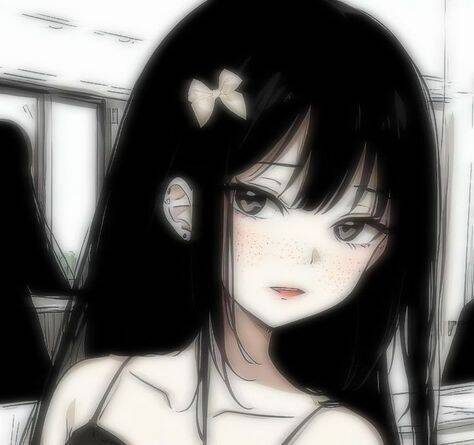 Anime pfp Profile Picture Girl with Black Hair and Bow