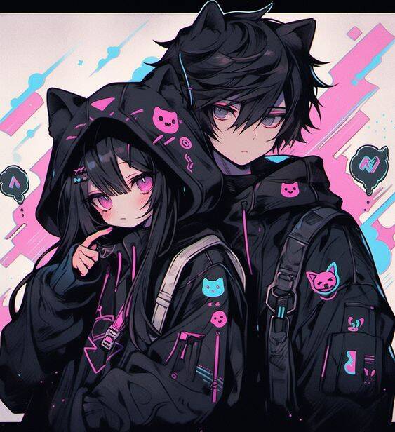 Anime Style with Cats Matching Couple pfp Profile Picture