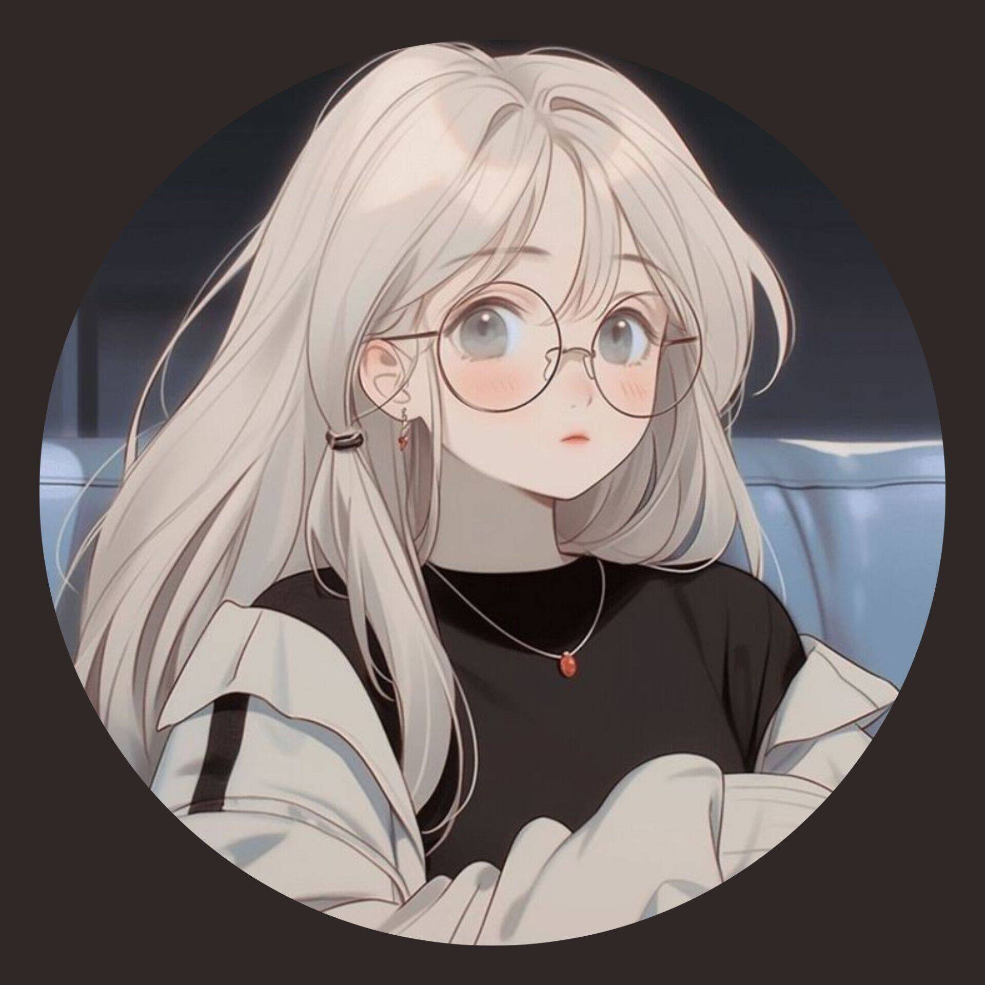 Long Hair and Anime Style Glasses pfp Profile Picture