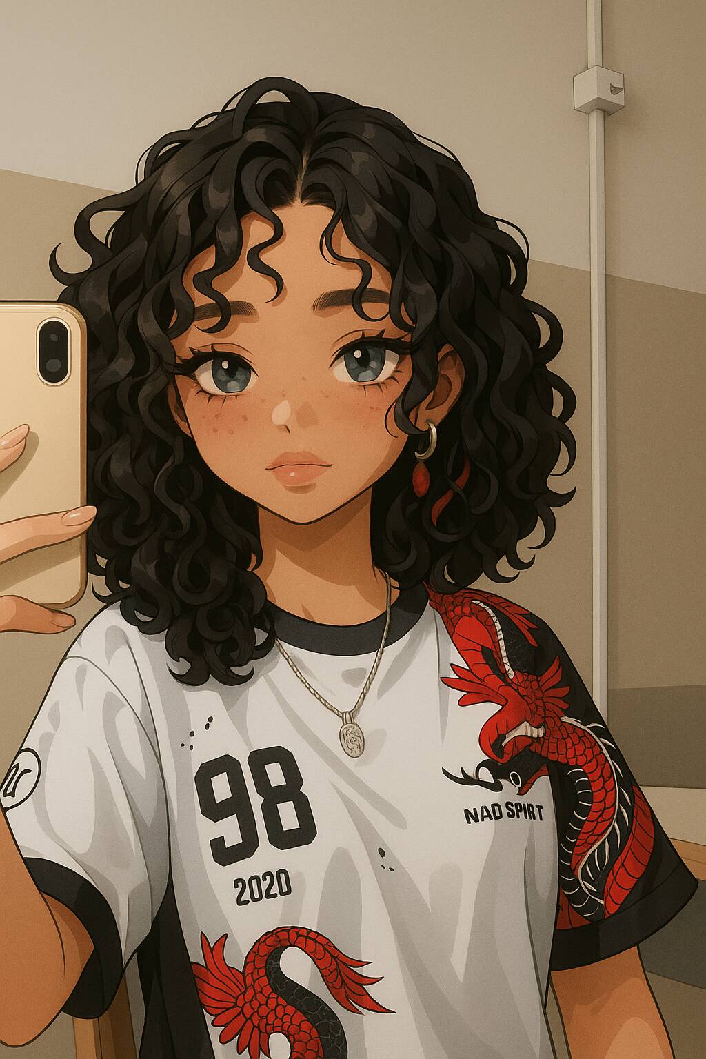 Anime Girl with Curly Hair pfp Profile Picture