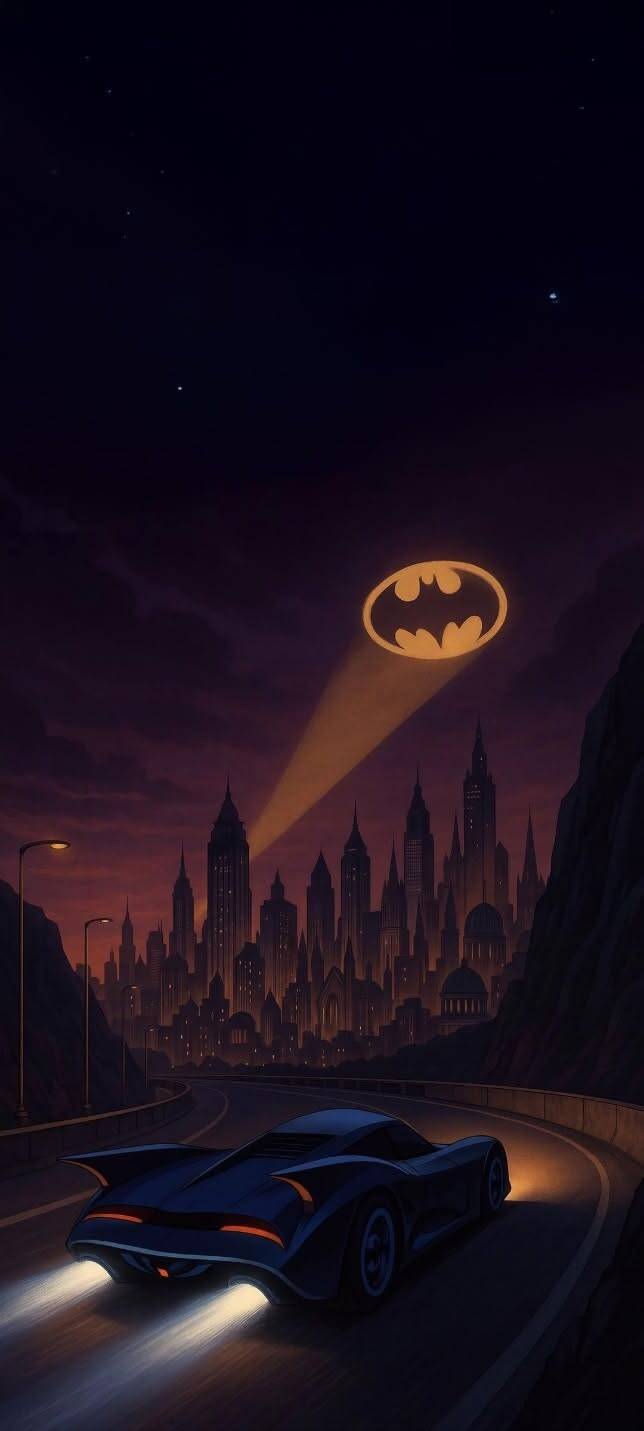 Batman with Batmobile and Bat Signal pfp Profile Picture