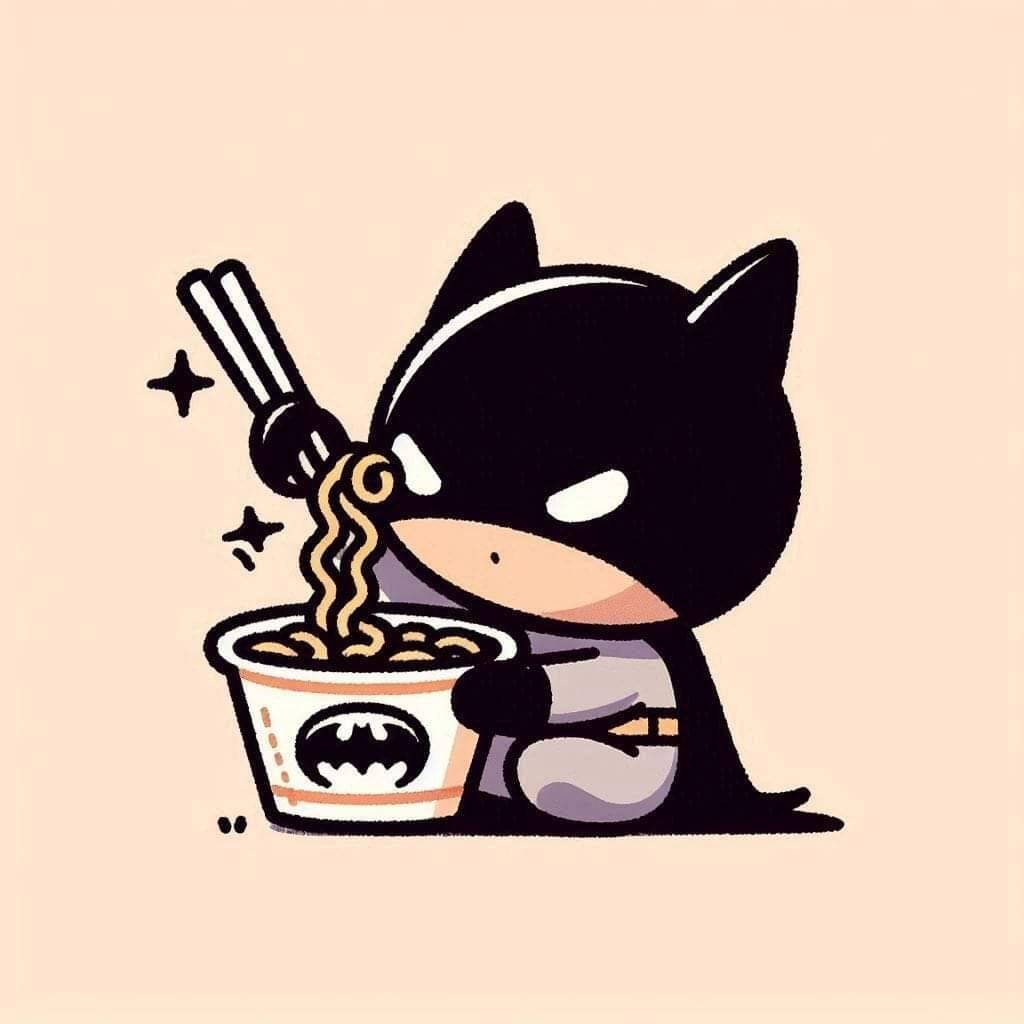 Batman pfp Profile Picture Cute with Bowl of Noodles
