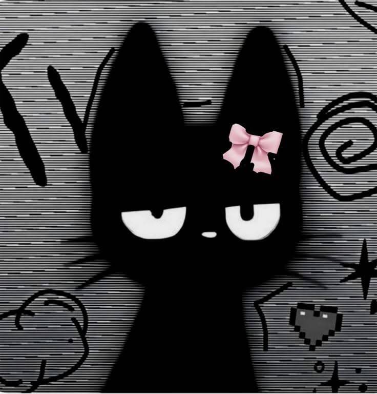 Black Profile Picture of Cat with Pink Bow