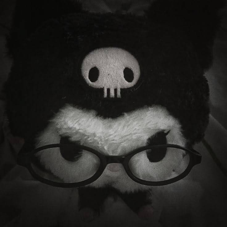 Black Profile Picture of Plush Toy with Glasses and Skull